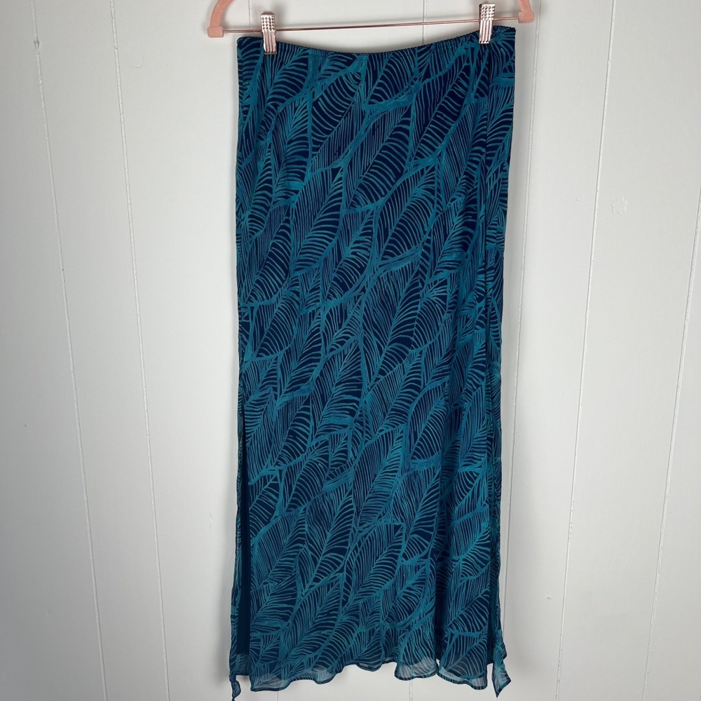 Vintage Y2K Express Maxi Skirt Large Blue Silk Slip Whimsigoth 90s Resort